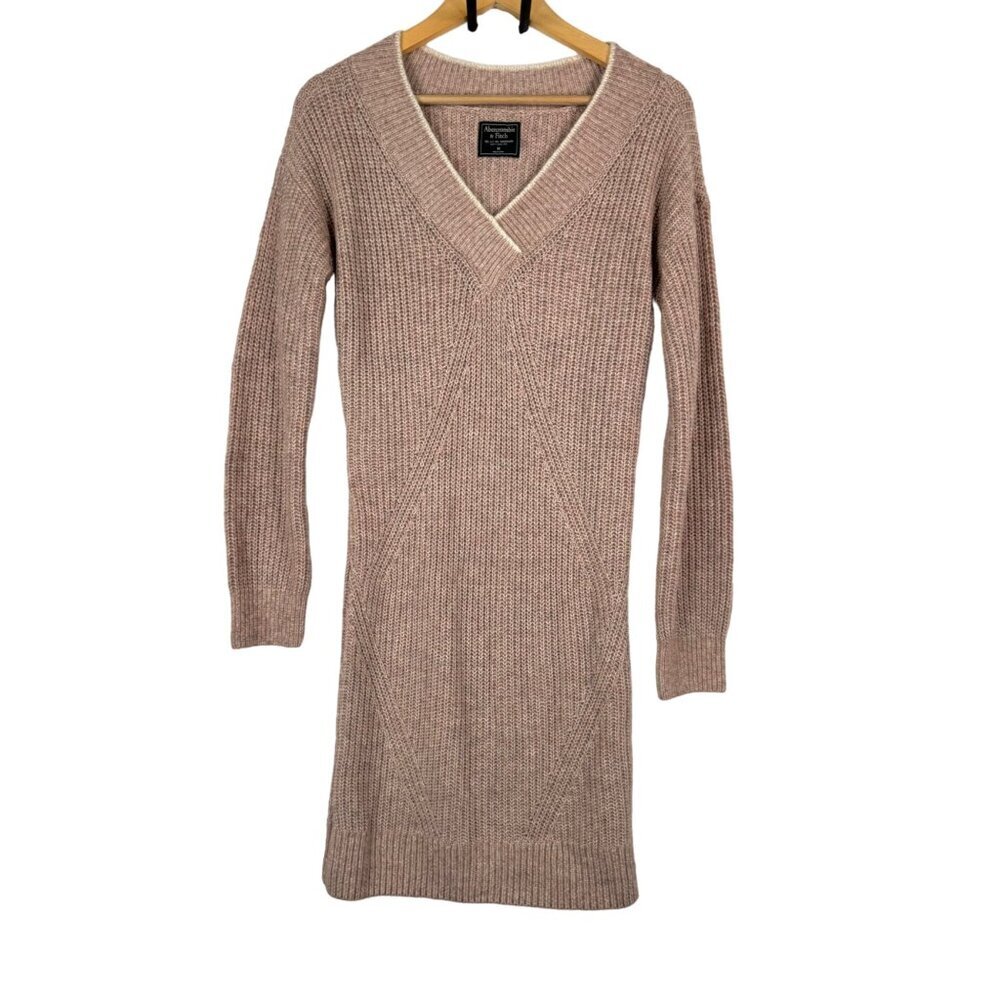 Abercrombie V neck fitted knit bodycon dress Y2K light pink ribbed‎ sz M